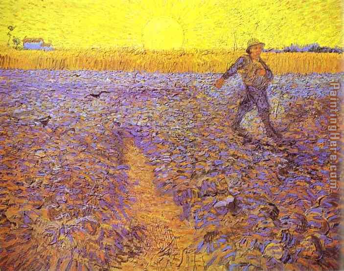 Sower with Setting Sun  After Millet painting - Vincent van Gogh Sower with Setting Sun  After Millet art painting